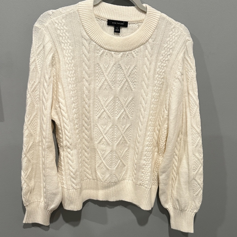 Ann Taylor Cream Cable Knit Sweater